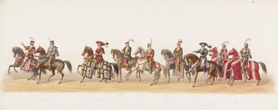Delft procession af 1873 (syvende plade) Udklædt procession holdt af medlemmerne af Delft Student Corps den 8. juli 1873, der viser Karel van Egmond, hertug af Gelre, greve af Zutphen, indrejse i Arnhem i 1492 (serie af Anonymous