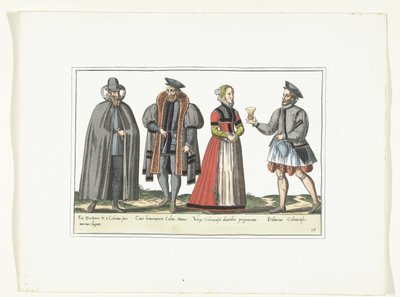 Tre mænd og en kvinde klædt i tysk mode, ca. 1580 Kostumer Allemands (titel på objekt) af Anonymous