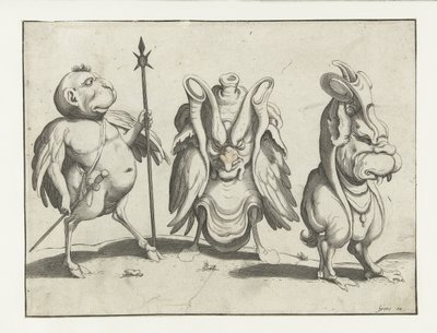 Tre monstre Groteske figurer omgivet af en rammelinje (serietitel) af Anonymous