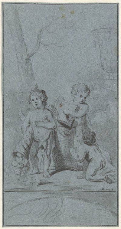 Tre putti ved et træ af Anonymous