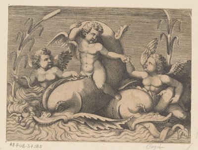Tre putti med delfiner af Anonymous