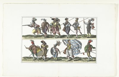 Dobbeltplade med elleve bevæbnede civile i uniform efter mode i Antwerpen, ca. 1580 Bourgeois d