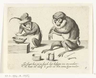 En abe laver en bandage Forskellige virksomheder i menneskelivet præsenteret af aber (serietitel) Hvad er det, der ser mig i denne verden? / Det er Aape-spil, og ikke andet (serietitel) af Anonymous