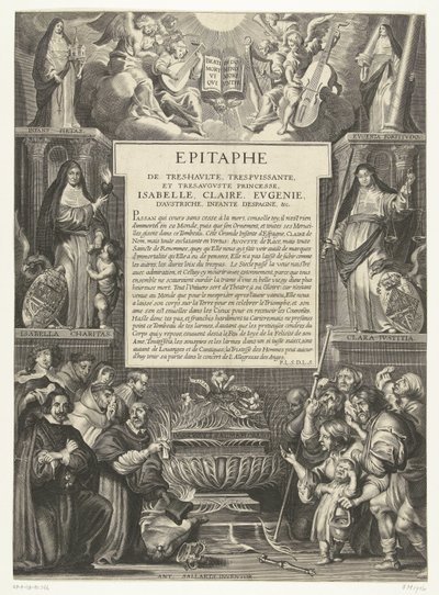 Epitaaf for Isabella Clara Eugenia, 1633 Epitafium af den højeste, mest magtfulde og mest august-prinsesse, Isabella, Claire, Eugenie, af Østrig, Infanta af Spanien, osv. (titel på objekt) af Anonymous
