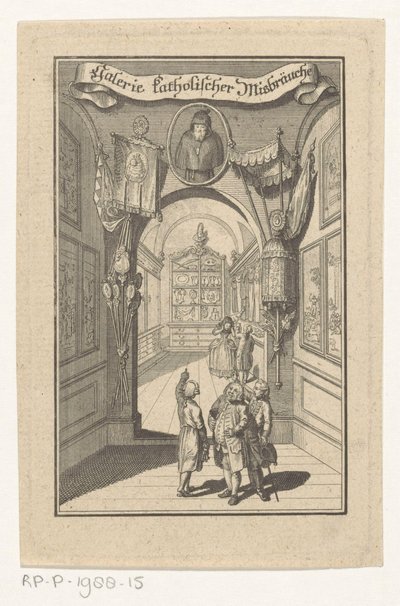 Figurer i galleri mødte portræt i liturgiske genstande Galleri for katolske overgreb (titel på objekt) Forside for: Joseph Richter, Billedgalleri for katolske overgreb, 1784 af Anonymous