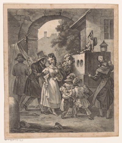 Figurer omkring et visningsskab af Anonymous