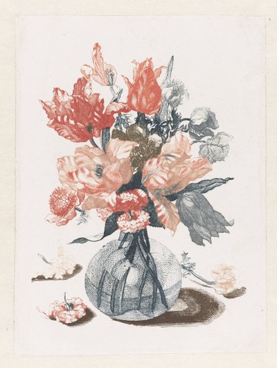 Fem aftryk af blomster i glasvaser Blomster i en glasvase af Anonymous