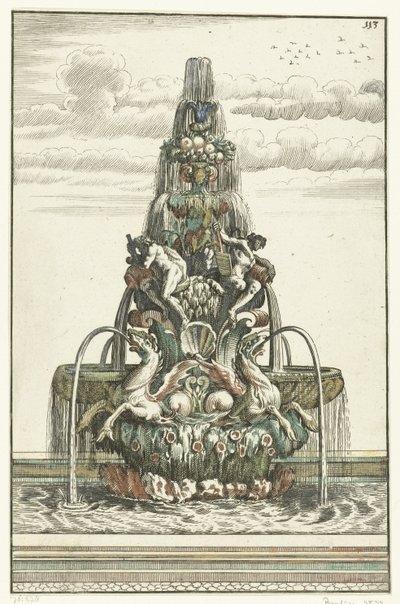 Springvand i form af en pyramide Architectura Curiosa Nova (serietitel) af Anonymous