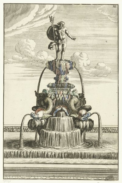 Springvand med statue af Neptun Architectura Curiosa Nova (serietitel) af Anonymous