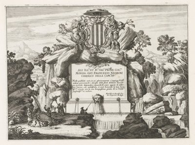Springvand med dedikation til og våbenskjold af Giovanni Francesco Negroni Fontane delle ville di Frascati (serietitel) Fountains of Frascati (serietitel) af Anonymous