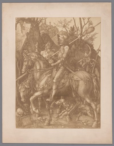 Fotoreproduktion af graveringen Knight, Death and Devil af Albrecht Dürer af Anonymous