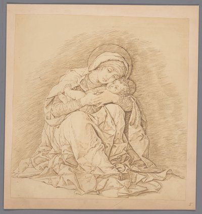 Fotoreproduktion af graveringen Siddende Jomfru og Barn af Andrea Mantegna af Anonymous