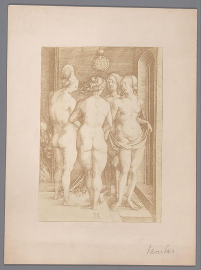 Fotoreproduktion af en gravering af fire nøgne kvinder af Albrecht Dürer af Anonymous