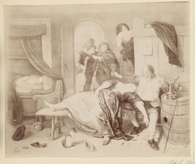 Fotogengivelse af maleriet Det berusede par af Jan Steen af Anonymous