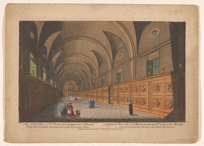 Galleri i Vatikanets bibliotek Det nye galleri i Vatikanets bibliotek i Rom / La Galarie Nouvelle de la Bibliotheque Vaticane a Rome (titel på objektet) af Anonymous
