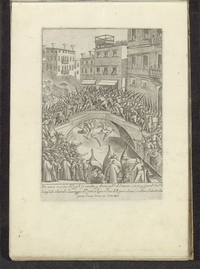 Gevecht om en ​​brug i Venedig Scènes uit het Venetiaanse leven (serietitel) Mænds og venetianske kvinders vaner med optoget af Ser.ma Signoria og andre detaljer, dvs. triumfer, festivaler og offentlige ceremonier i den adelige by Venedig (s) af Anonymous
