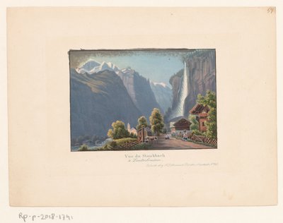 Udsigt over Staubbach og Staubbach-vandfaldet Udsigt over Staubbacken i Lauterbrunen (titel på objekt) af Anonymous