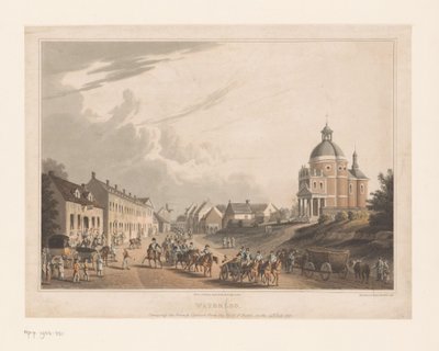 Udsigt over Waterloo, hvor franske tropper flytter en kanon waterloo. Formidling af den franske kanon fra kampfeltet, den 24. juli 1815 (titel på objekt) af Anonymous