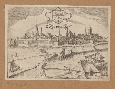 Udsigt over Zutphen fra den anden side af IJssel Zutphen (titel på objekt) af Anonymous