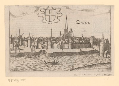 Udsigt over Zwolle fra den anden side af Zwarte Water Zwol (titel på objekt) af Anonymous