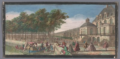 Se på Cour de la Fontaine fra Palace of Fontainebleau Udsigt over en fløj af Chateau de Fontainebleau, taget fra Cour des Fontaines i Paris (titel på objektet) af Anonymous