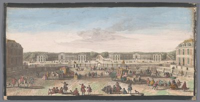 Udsigt over staldene i Versailles-slottet Vue des ecuries de Versailles-præmien af ​​det andet gitter (titel på objekt) af Anonymous