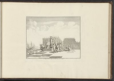 Udsigt over et palads og statuer på havnefronten i Genova Le Palais orné de Statues, au bord dela Mer à Gennes (titel på objektet) Paladser og monumenter i Venedig, Livorno, Napoli og Rom (serietitel) af Anonymous
