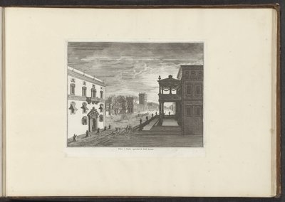 Udsigt over et palads i Napoli ved solnedgang Palais à Napoli guvernør le Soleil Levant (titel på objektet) Paladser og monumenter i Venedig, Livorno, Napoli og Rom (serietitel) af Anonymous