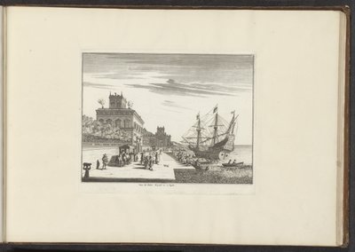 Udsigt over det kongelige palads ved strandpromenaden i Napoli Veue du Palais Royael &c: à Napoli (titel på objekt) Paladser og monumenter i Venedig, Livorno, Napoli og Rom (serietitel) af Anonymous