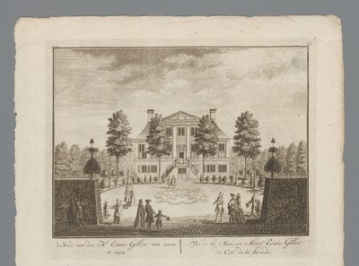 Udsigt over godset af Esaie Gillot Huset af Mr. Esaie Gillot set forfra / Vüe de la Maison Monsr. Esaie Gillot du Coté de la facade (titel på objekt) Indvendig udsigt af kabinettet af Mr. Esaie Gillot / Vüe de la Maison de M af Anonymous