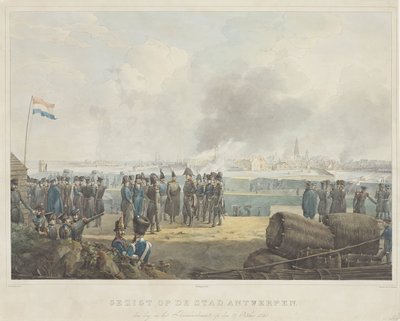 Udsigt over byen Antwerpen, dagen efter bombardementet, den 28. oktober 1830 (titel på objektet) af Anonymous