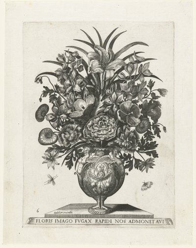 Grotesk vase med kerub og guirlander Vaser med blomster (serietitel) af Anonymous