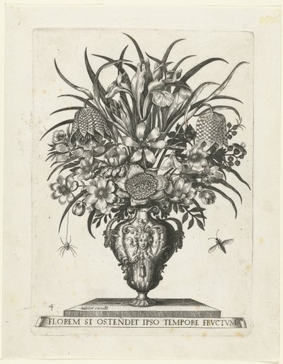 Grotesk vase med to ører i form af gedehoveder Vaser med blomster (serietitel) af Anonymous