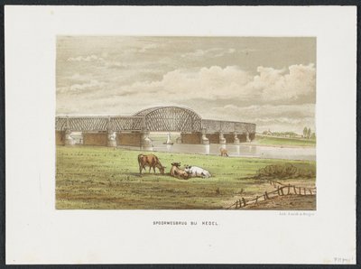 Hedelse Jernbanebro over Maas, 1870 Jernbanebro ved Hedel (titel på objekt) Hovedjernbanebroerne i Holland (serietitel) af Anonymous