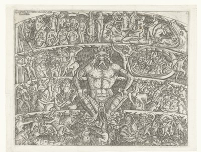Helvede med Satan og straf af syndere med dæmoner Questo el inferno del chapo santo di Pisa (titel på objekt) af Anonymous