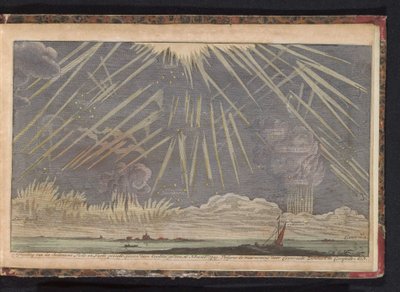 Himmelske fænomener, 1729 Billede af Seldtzame Light and Sky view, set om aftenen den 16. november: 1729. Ifølge observationen af ​​Coenraadt Zumbach de Croesfeldt M.D. (titel på objekt) af Anonymous