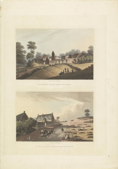 Hougoumont i La Haye-Sainte Hougomont, ser mod Waterloo / La Haye Sainte, ser mod Waterloo (titel på objektet) af Anonymous