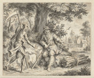 Skovhugger og død Design til illustrationer til en udgave af Jean de la Fontaines Fabler (serietitel) af Anonymous