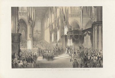 Indvielse af Hans Majestæt Kong Willem III i Nieuwe Kerk, Amsterdam, 13. maj 1849 (titel på objekt) af Anonymous