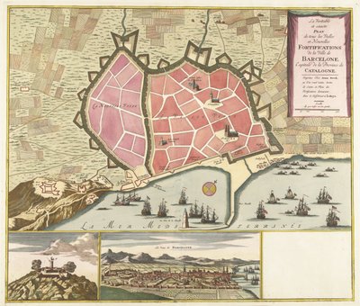 Kort fra Barcelona, ​​​​ca. 1706 Den sande og nøjagtige plan for alle de gamle og nye fæstningsværker i byen Barcelona, ​​hovedstaden i provinsen Catalonien (titel på objektet) af Anonymous