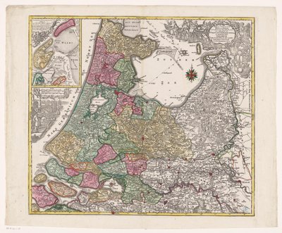 Kort af Holland, Utrecht en een del af Gelderland Tabellen over grevskaberne i Holland fordelt mellem deres guvernører (...) (titel på objekt) af Anonymous