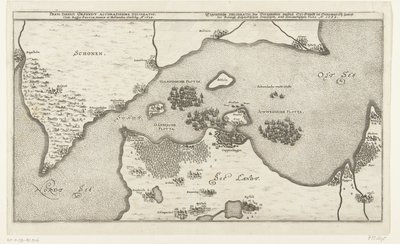 Kort af de zeeslag mellem de Zweedse og Deense vloten in de Belt, 1644 Det mest nøjagtige kort over det danske Ørsundsstræde med kongen af ​​Sverige, Danmark og Holland klassibg. Ao. 1644 (titel på objekt) Eigentliche Delineatio des Berumpten passerer Or.  af Anonymous