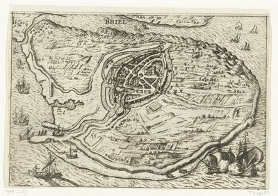 Kort over øen Voorne og kort over Brielle, 1572 Briel (titel på objekt) af Anonymous