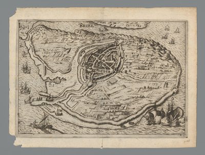 Kort over øen Voorne og kort over Brielle, 1572 Briel (titel på objekt) af Anonymous