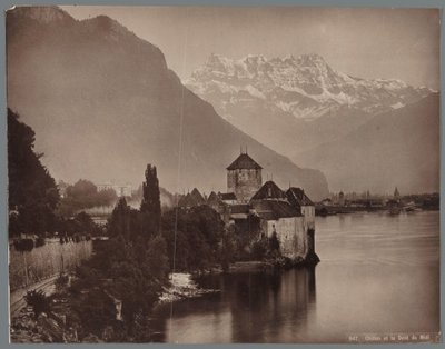 Chillon Slot ved Genevesøen, Dents du Midi i det fjerne Chillon et la Dent du Midi (titel på objekt) af Anonymous