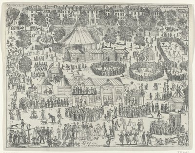 Messe på en plads i Haag, 1845 Utopian Fair (titel på objekt) af Anonymous