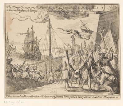 King James II rejser med franske tropper fra Brest til Irland, 1689 King James går fra Brest ledsaget af jarlen d