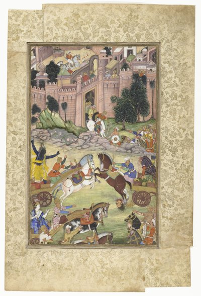 Krishna dræber dæmonen Sri Gala (scene fra Harivamsa) af Anonymous