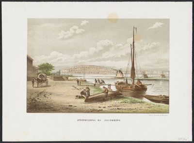 Kuilenburg jernbanebro nær Culemborg, 1868 Jernbanebro ved Culemborg (titel på objekt) Hovedjernbanebroerne i Holland (serietitel) af Anonymous