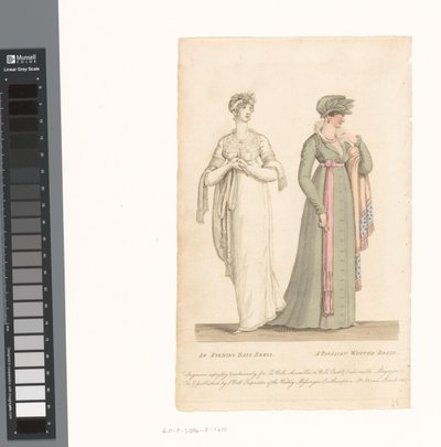 La Belle Assemblée, 1. marts 1807, nr. 14: En aftenboldkjole / En parisisk vinterkjole af Anonymous